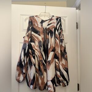 Open Shoulder Blue & Brown Blouse